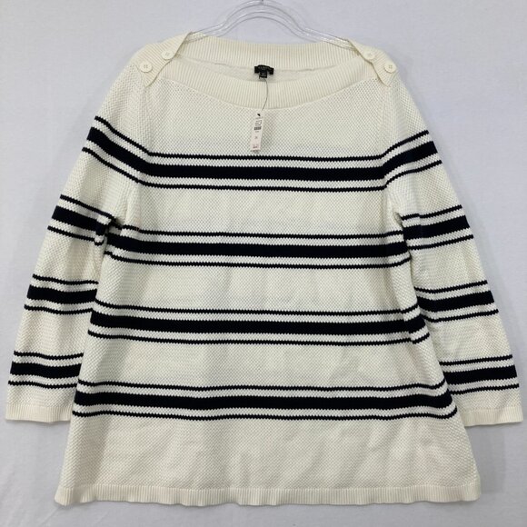 New Talbots size 3X Black White Striped Button Shoulder Knit Sweater Preppy - Picture 1 of 12